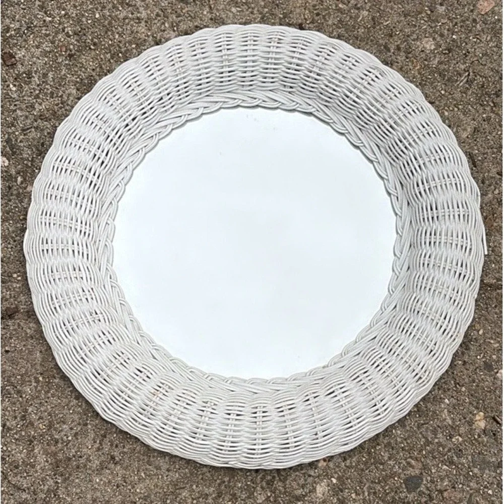 Vintage Round White Wicker‎ Mirror 19